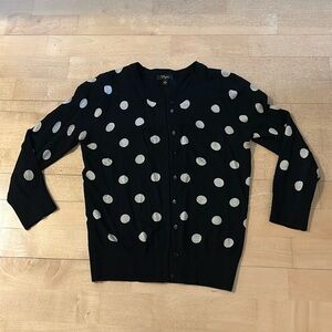Black and White Polka Dot Soft Cardigan Sweater, Size Small